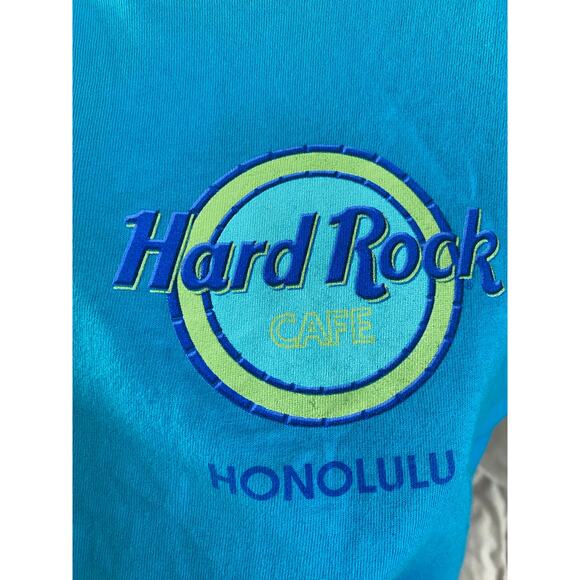 Hard Rock Cafe Shirt Vintage Graphic Retro Tee Honolulu |Teal Cotton Size Med - Picture 3 of 5